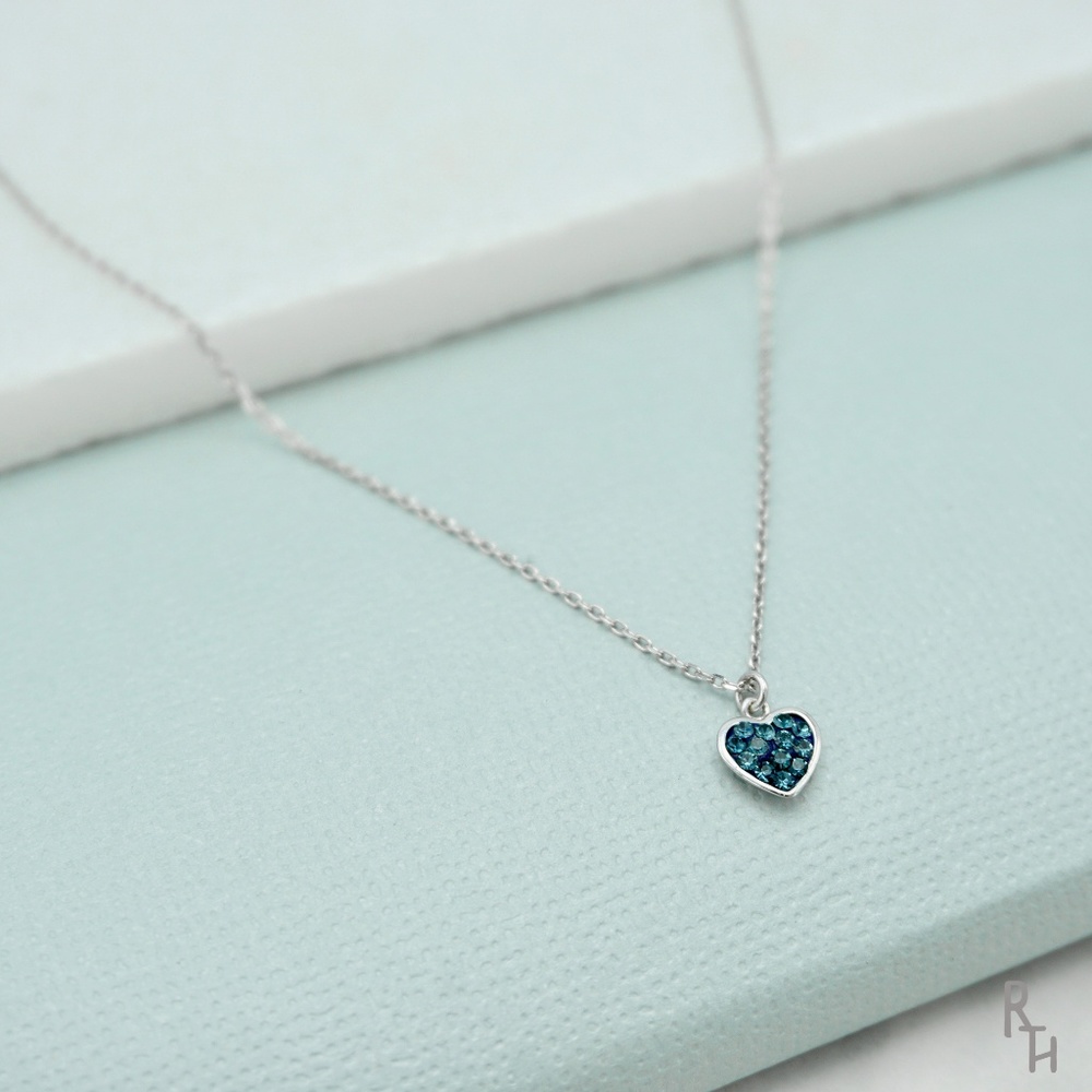 Blue Pavé Heart Pendant Necklace | 925 Silver